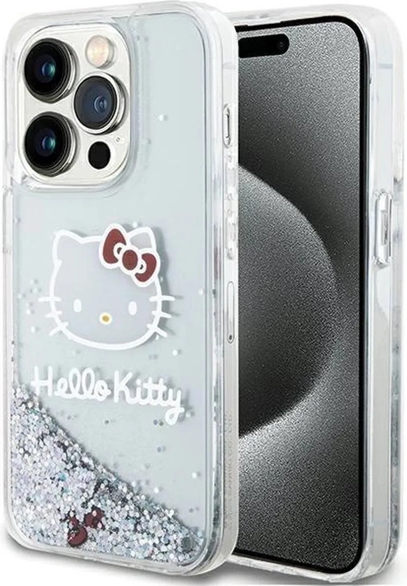 Hello Kitty Liquid Glitter Charms iPhone Hoesje - Kitty Head - Zilver