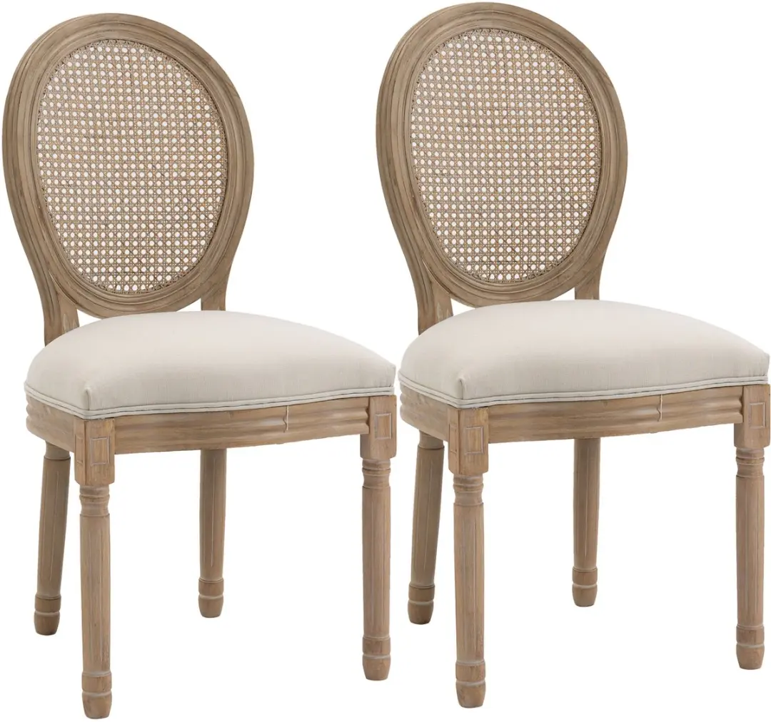HOMCOM-Esszimmerstuhl-Polyester, Kautschukholz-49L x 56B x 96H cm-Cremeweiß+Nat