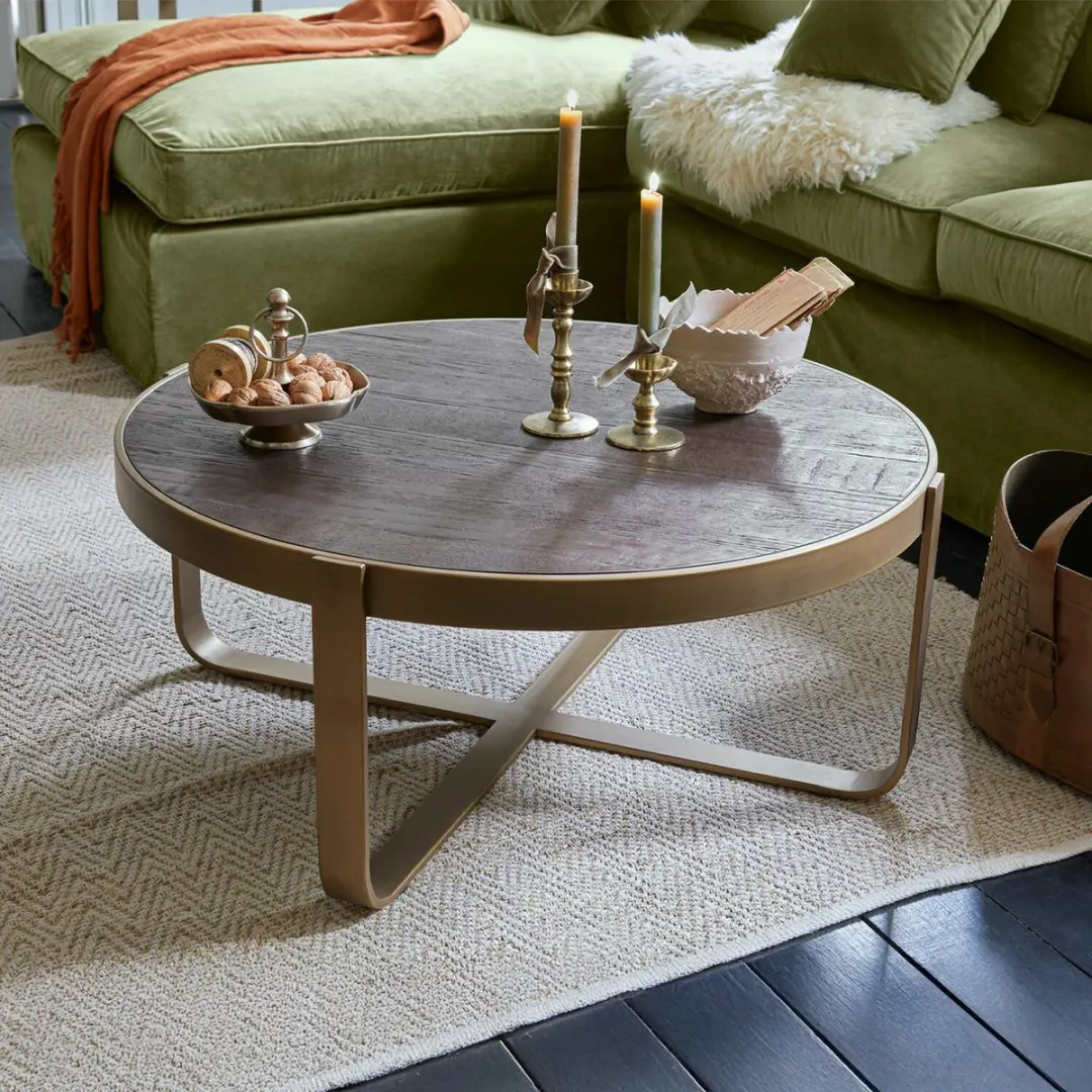 Loberon Cranthorpe Salontafel - Ø90cm - Goud/Bruin - afbeelding 3 van 5