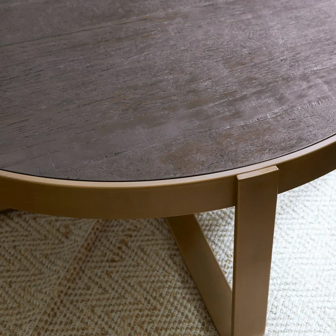 Loberon Cranthorpe Salontafel - Ø90cm - Goud/Bruin - afbeelding 4 van 5