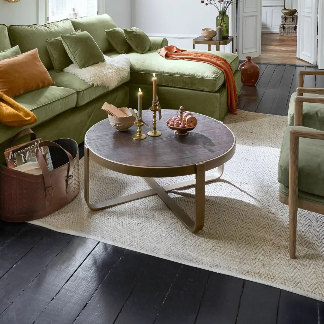 Loberon Cranthorpe Salontafel - Ø90cm - Goud/Bruin - afbeelding 2 van 5