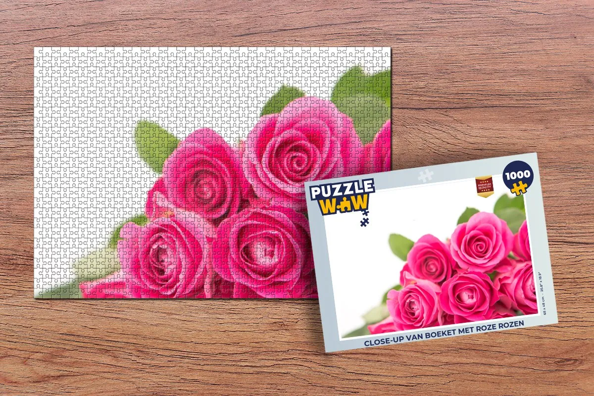 PuzzleWow Legpuzzel 1000 Stuks - Close-up Boeket Roze Rozen - Multicolor