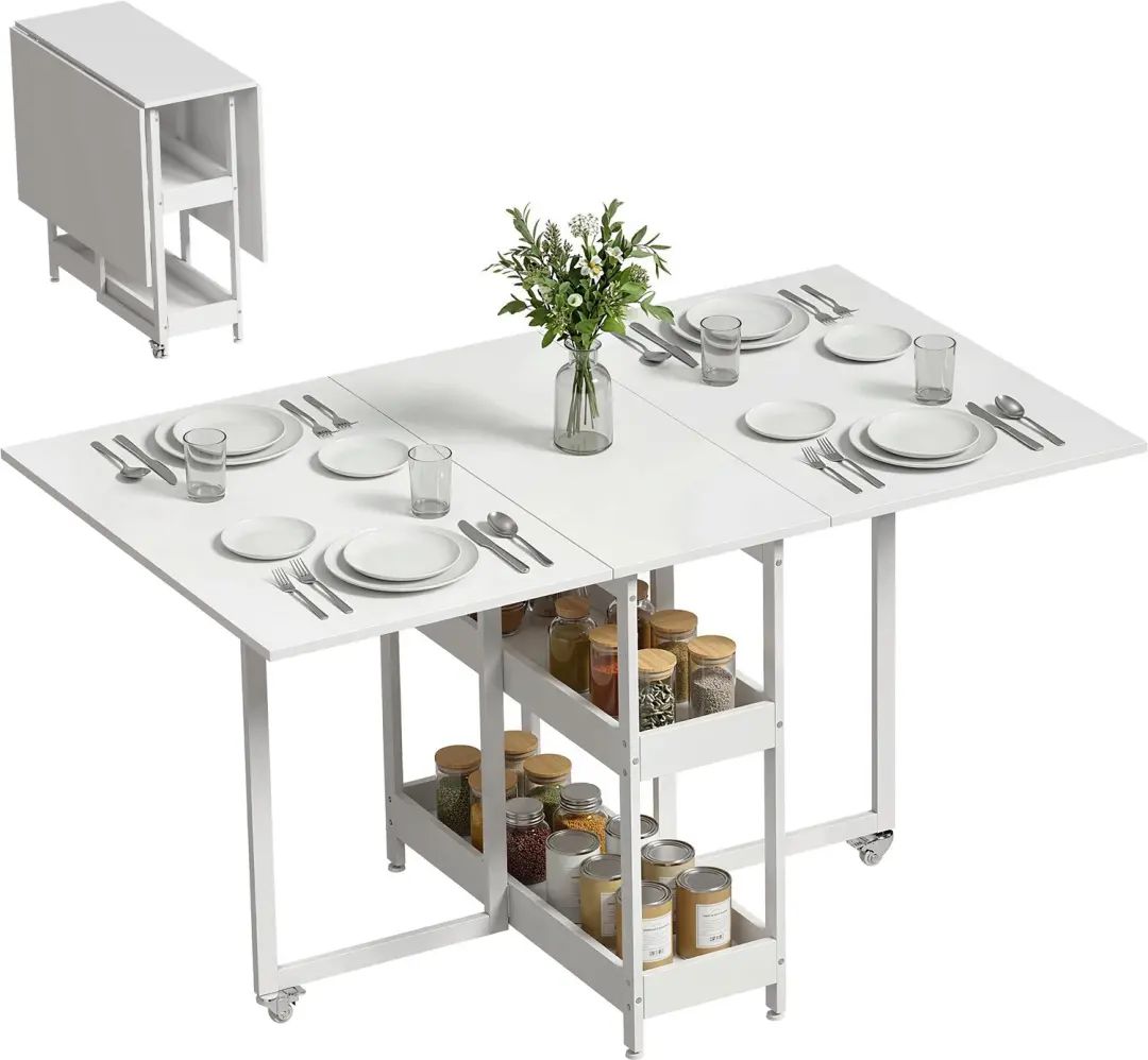 HOMCOM Folding Dining Table-Spanplatte, Metall-133,4L x 80B x 75H cm-Weiß