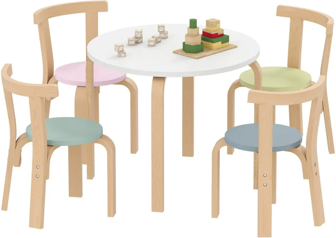 AIYAPLAY Kindertafel- en stoelset Populierenhout, berkenfineer 60L x 60B x 50H c