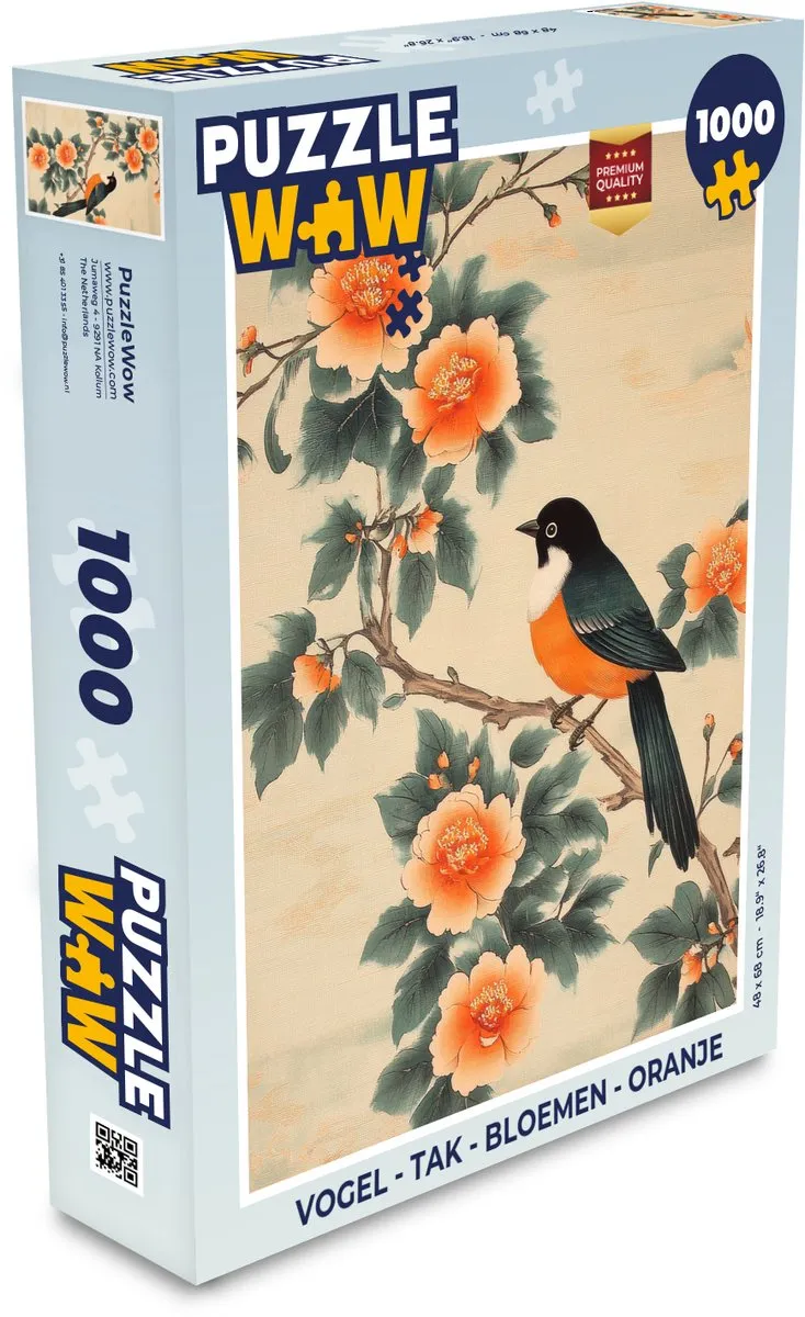 PuzzleWow Vogel Tak Bloemen Legpuzzel 1000 Stuks