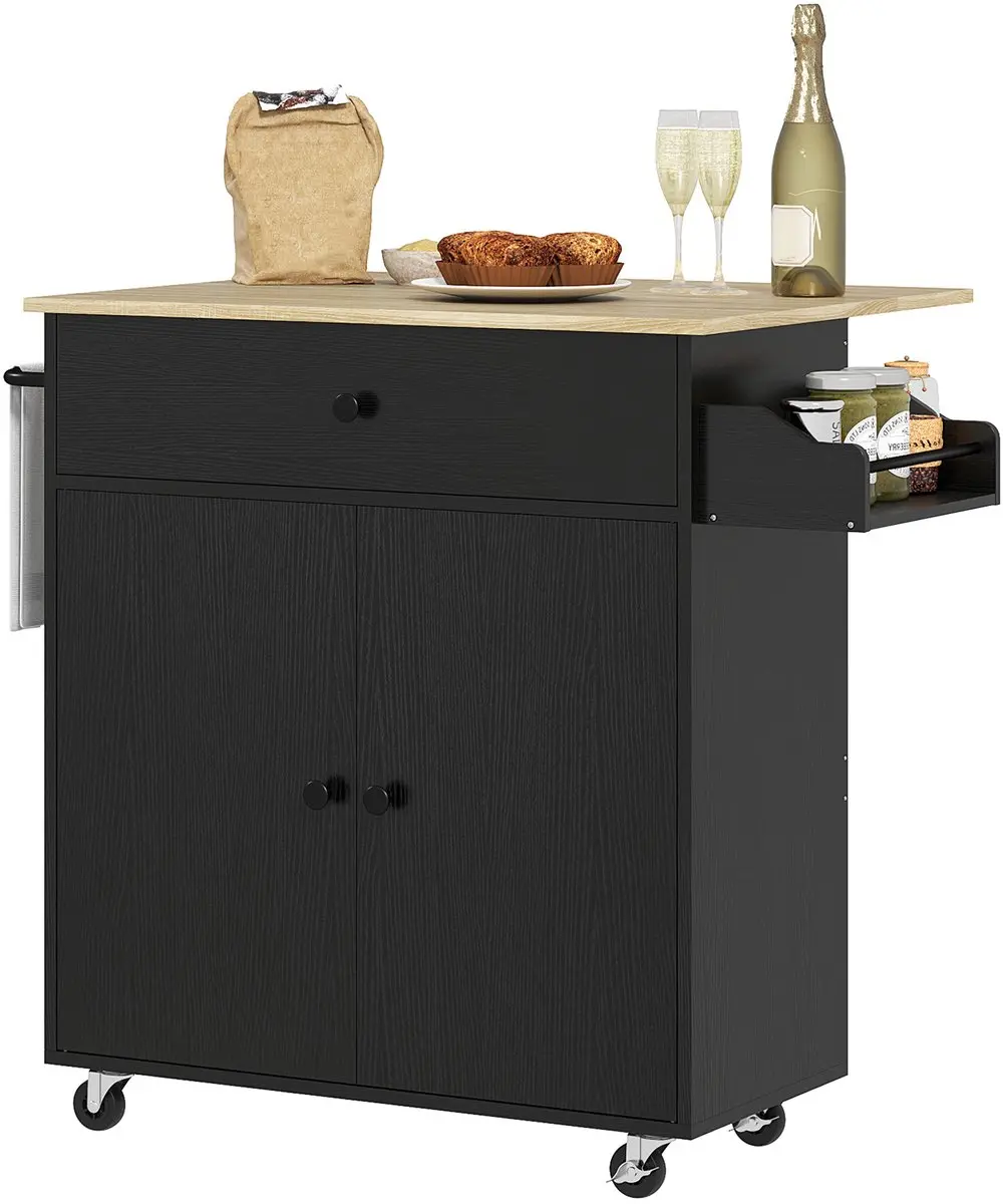 HOMCOM Keukeneiland-Spaanplaat, MDF-106B x 42D x 87H cm-Zwart