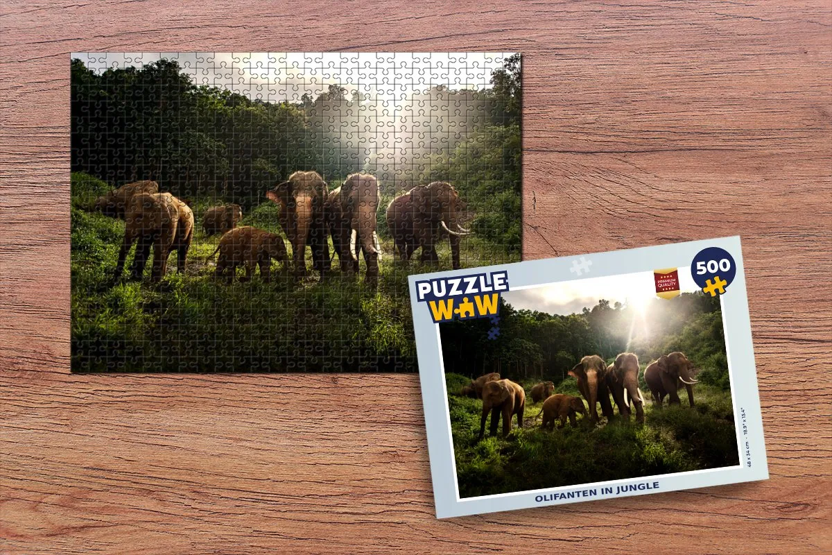 PuzzleWow Bos Olifanten Legpuzzel 500 Stuks - Multicolor