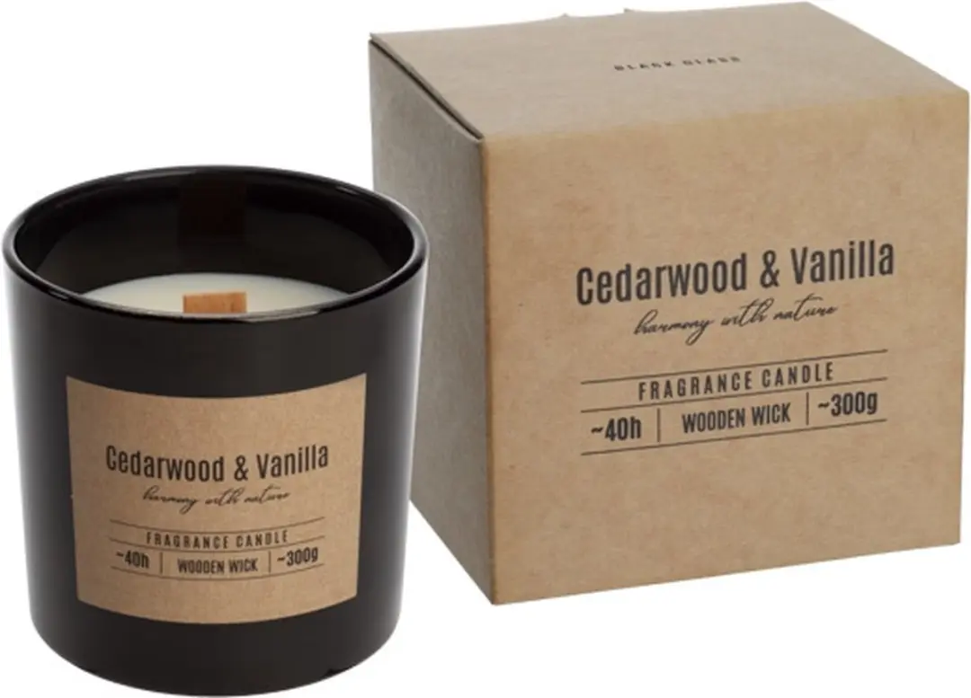 Cosy & Trendy - Geurkaars in Glas - Vanilla / Cedarwood - Houten Lont - Brandtijd: 40-uur - Ø10x(H)10cm