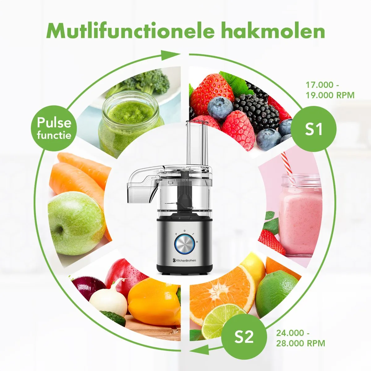 KitchenBrothers Foodprocessor 400W 5-in-1 - Zwart