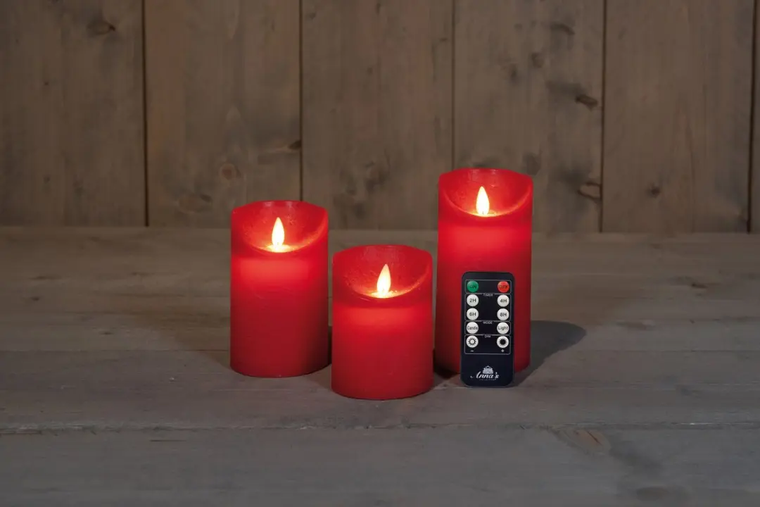 Anna's Collection Stompkaarsen Rood - 3 Stuks - afbeelding 5 van 6