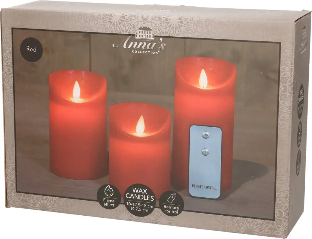 Anna's Collection Stompkaarsen Rood - 3 Stuks - afbeelding 3 van 6