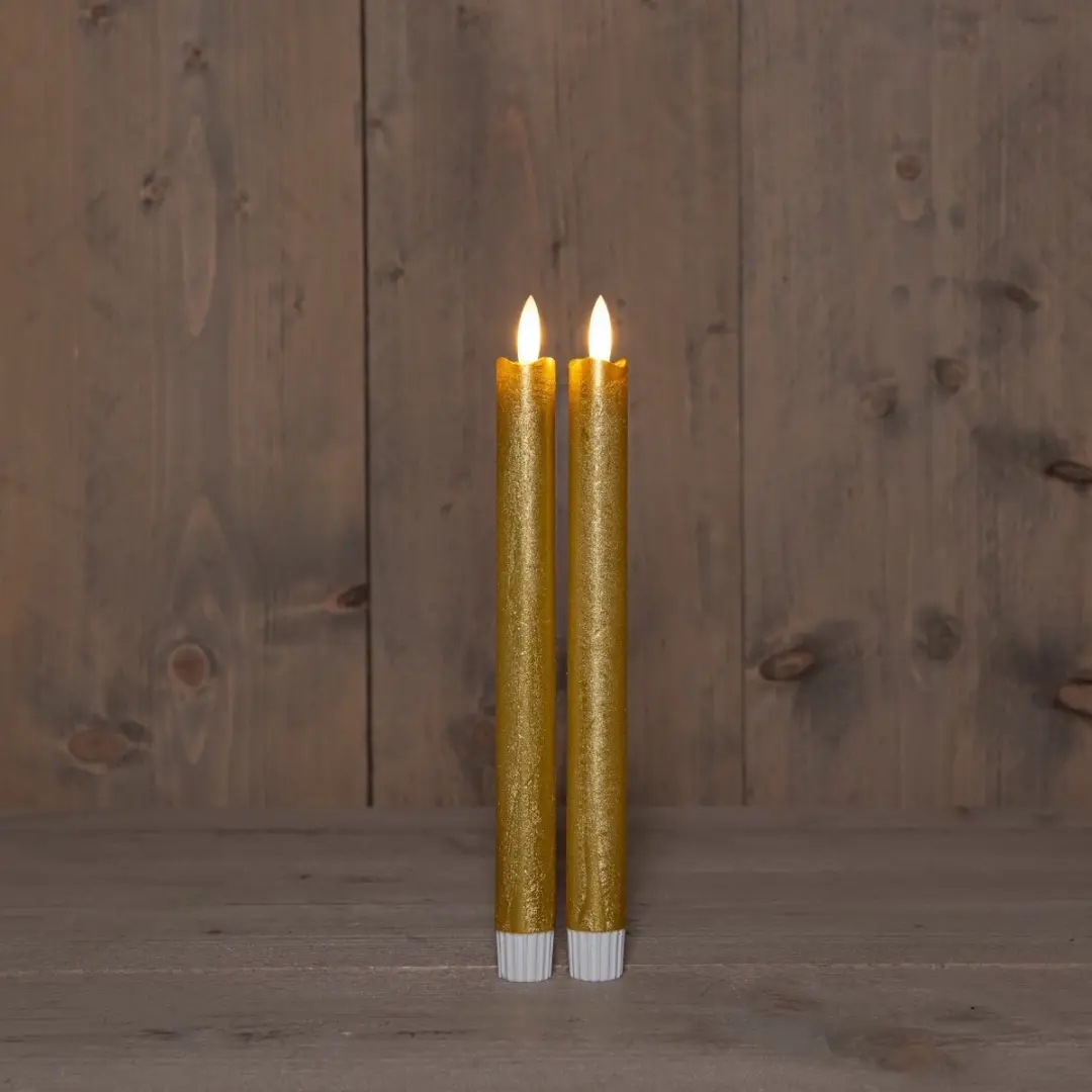 B.O. 2Pcs 3D Wick Gold Taper Candle kaars 23 cm Rustic Wax Remote A...