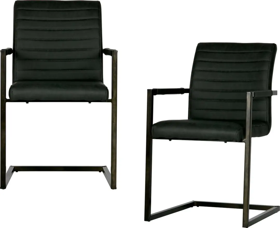WOOOD Bas Eetkamerstoelen - Pu - Antraciet - Set van 2