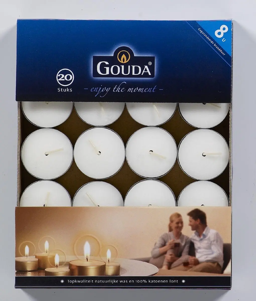 Gouda Waxinelichten 8 uur doos 30 wit (per 4 stuks)