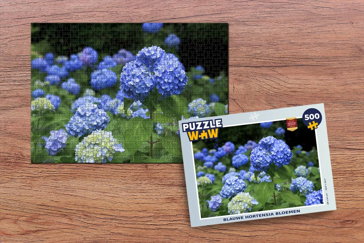 PuzzleWow Legpuzzel Blauwe Hortensia Bloemen 500 Stuks
