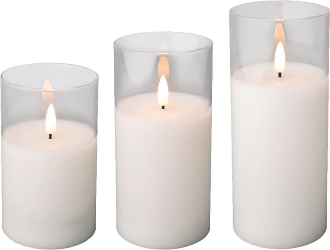 Lumineo luxe LED kaarsen - in glas - 3x stuks - wit - met timer