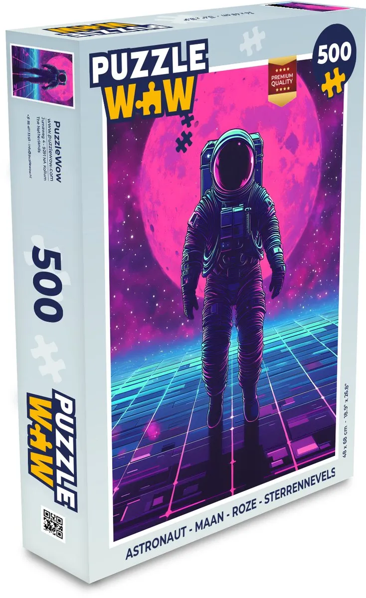 PuzzleWow Astronaut Maan Legpuzzel 500 Stuks - Roze Sterrennevel