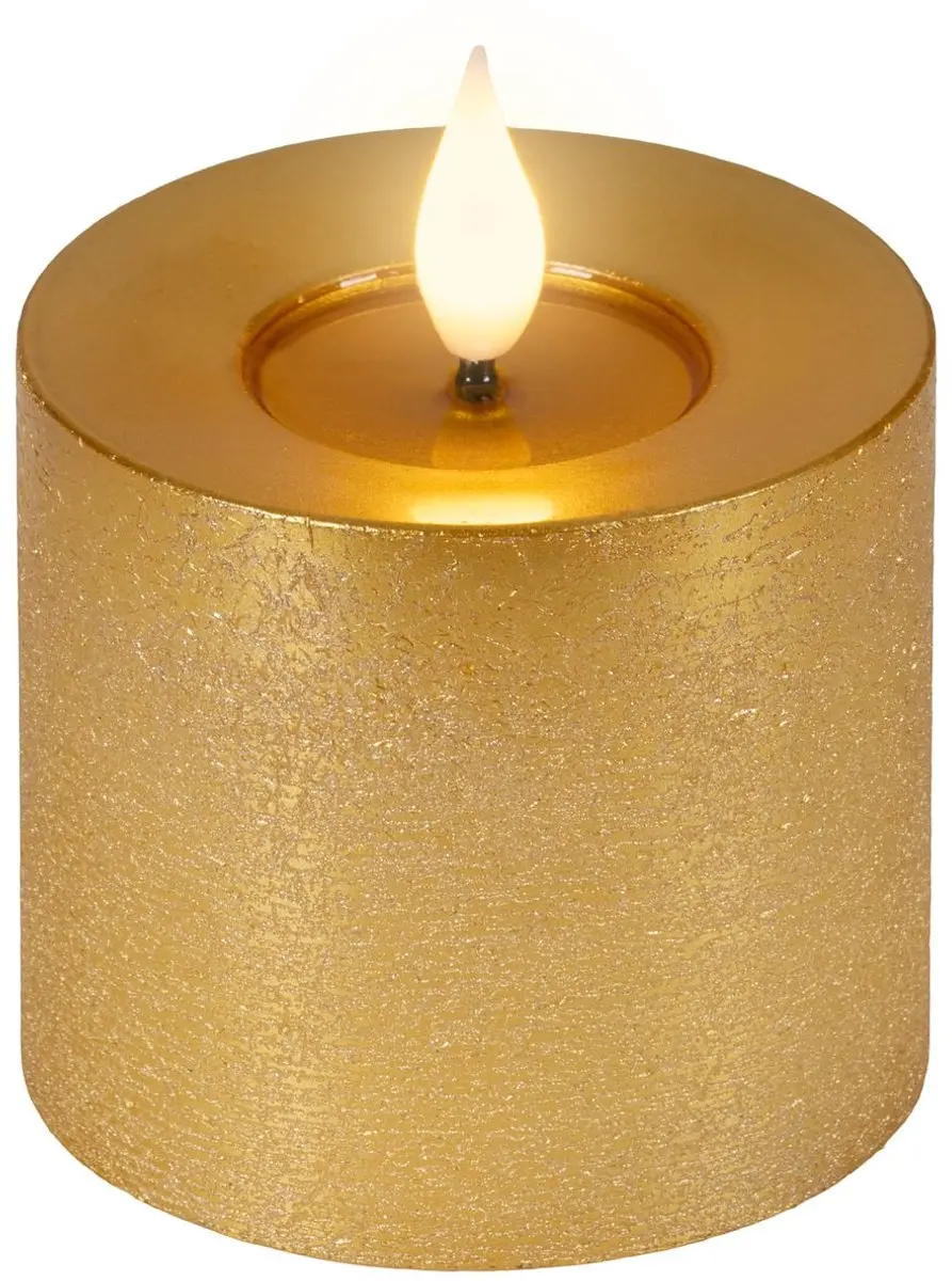 Lumineo led kaars echt wax goud 9,5 cm flikkerend