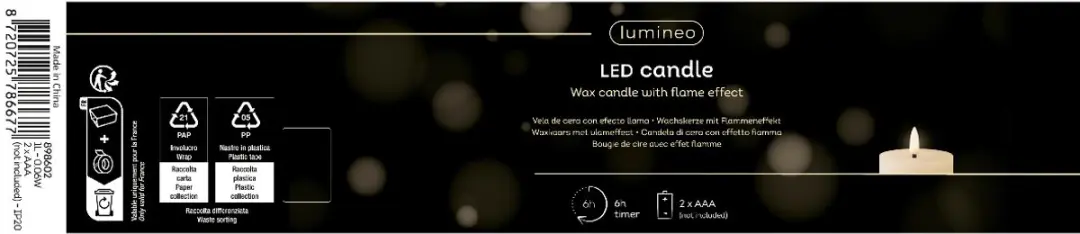 Lumineo LED Wax Stompkaars Donker Bruin Warm Wit - afbeelding 3 van 3