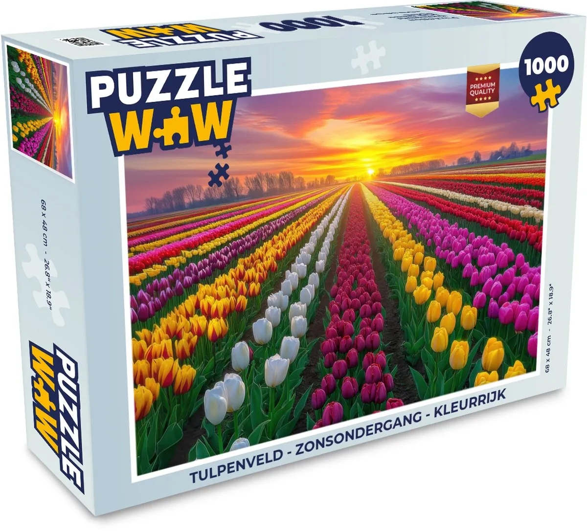 PuzzleWow Tulpenveld Zonsondergang Legpuzzel 1000 Stuks - Kleurrijk