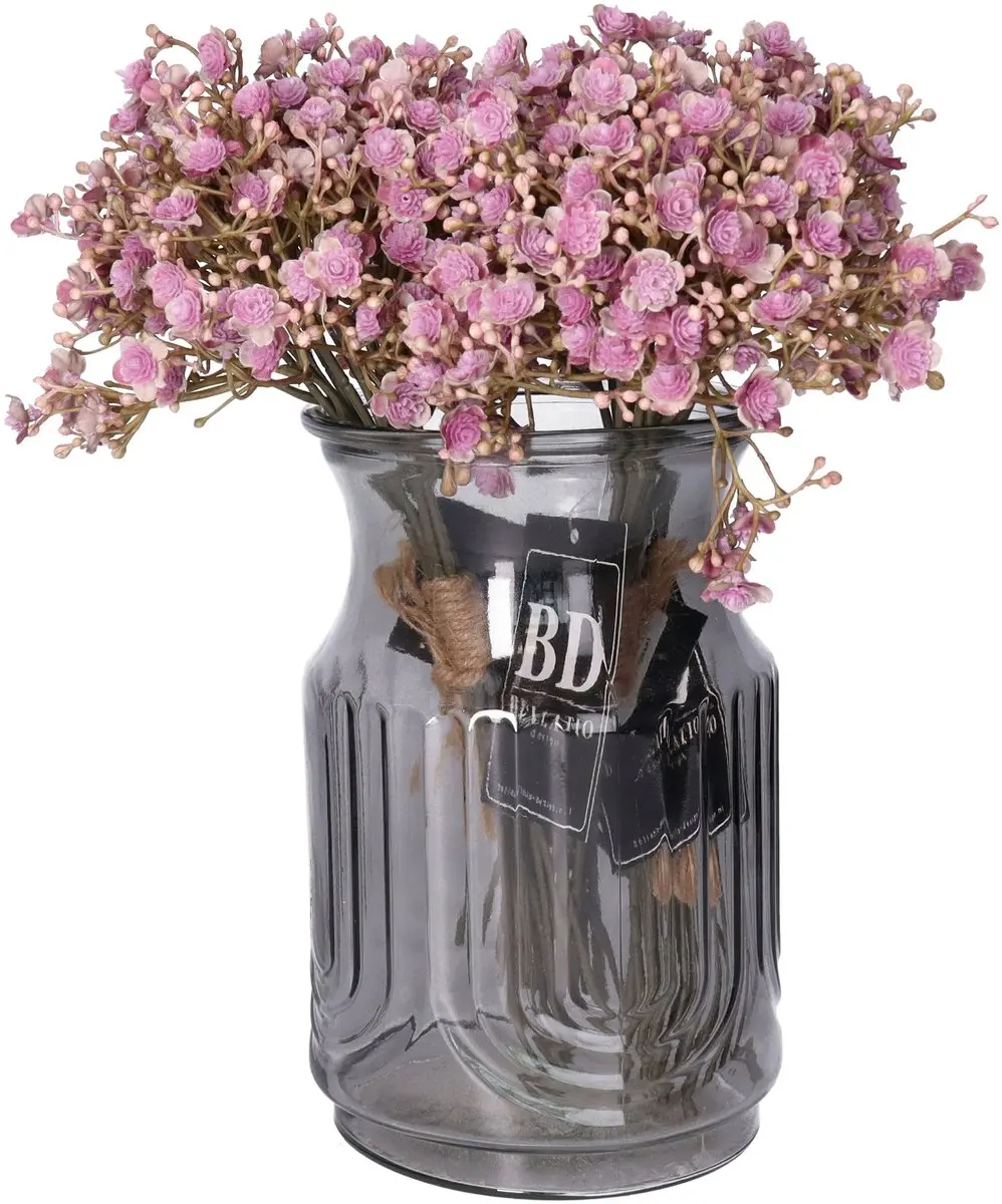 Bellatio Design Kunstbloemen boeket Gipskruid - 3x - 30 cm - paars - kunst zijdebloemen - Gypsophila