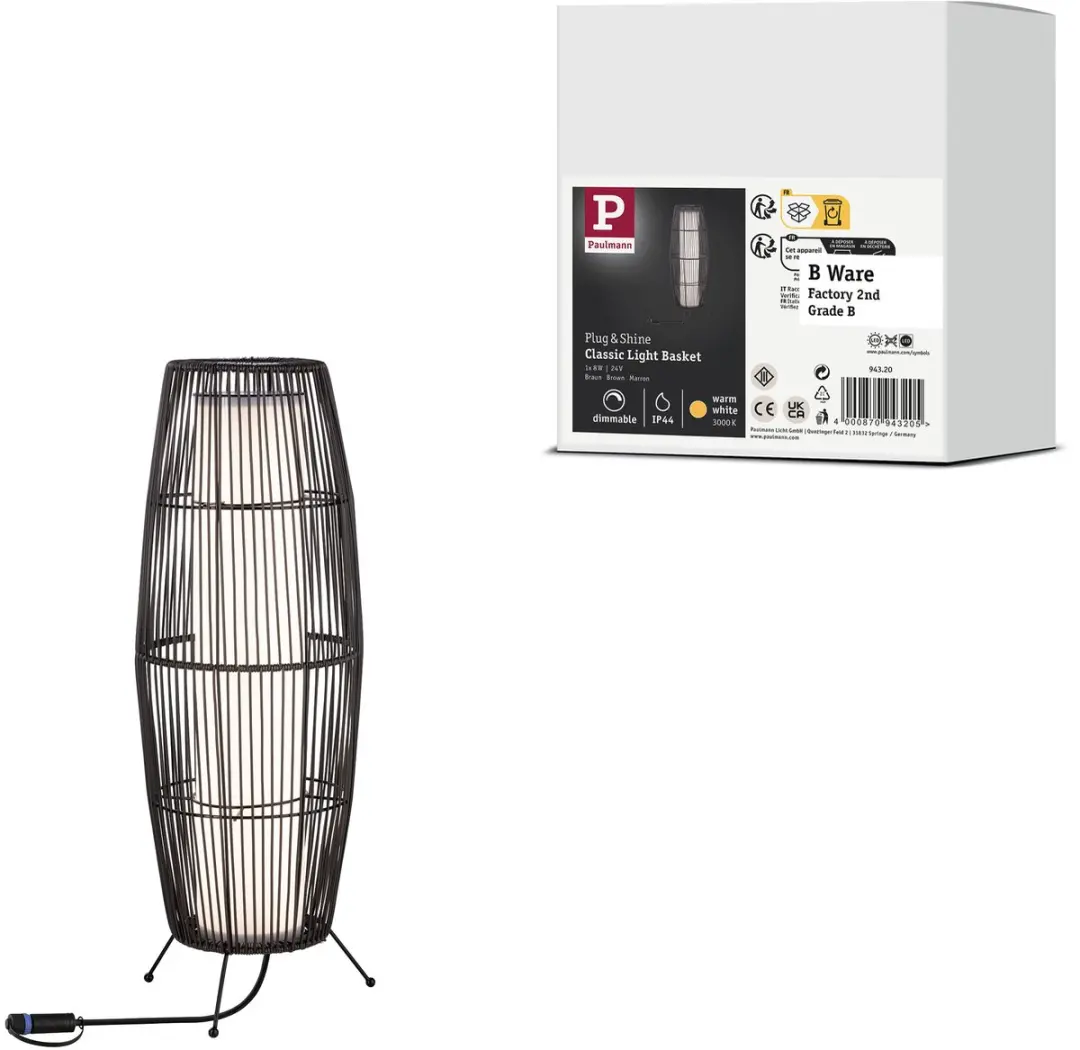 Plug & Shine LED-lichtobject B-waar Basket Enkele lamp IP44 3000K 8W Bruin