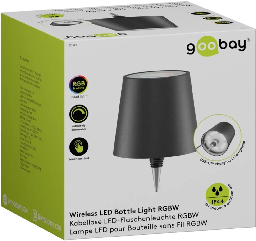 Goobay Draadloze LED-Fleslamp RGBW 3W 140lm - Zwart - afbeelding 2 van 6