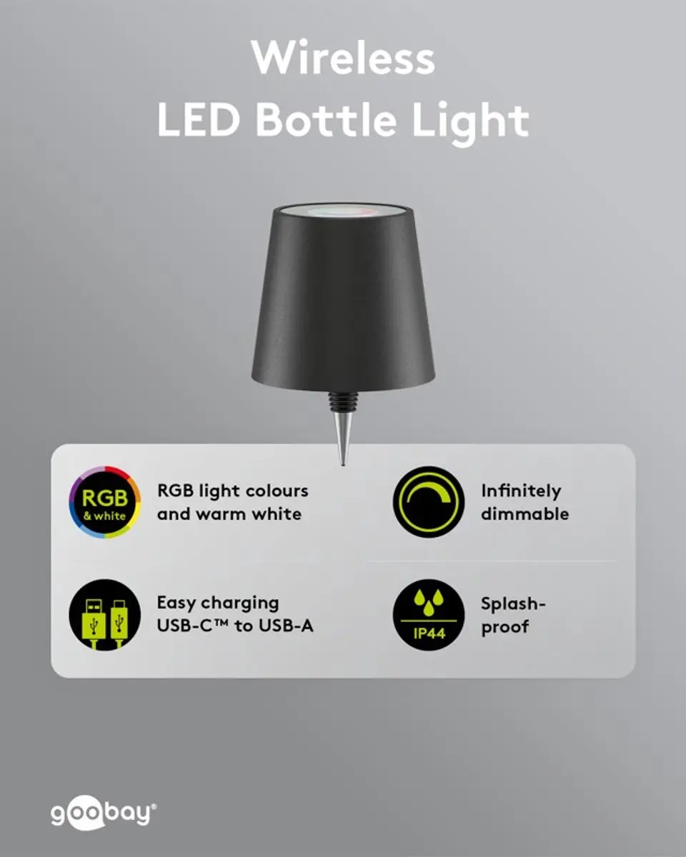 Goobay Draadloze LED-Fleslamp RGBW 3W 140lm - Zwart - afbeelding 5 van 6