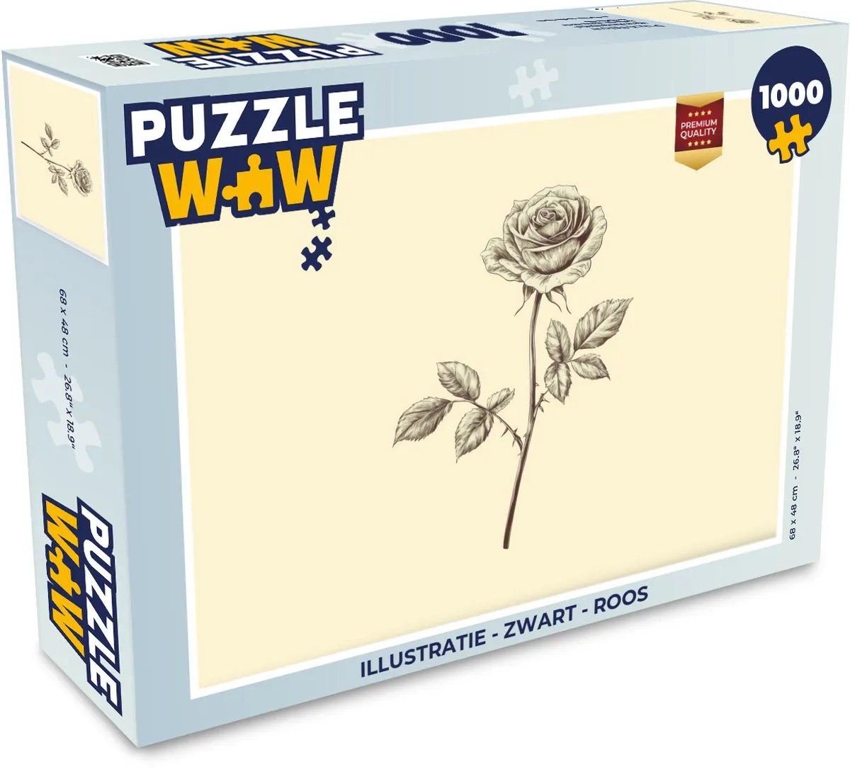 PuzzleWow Legpuzzel Roos 1000 Stuks - Zwart