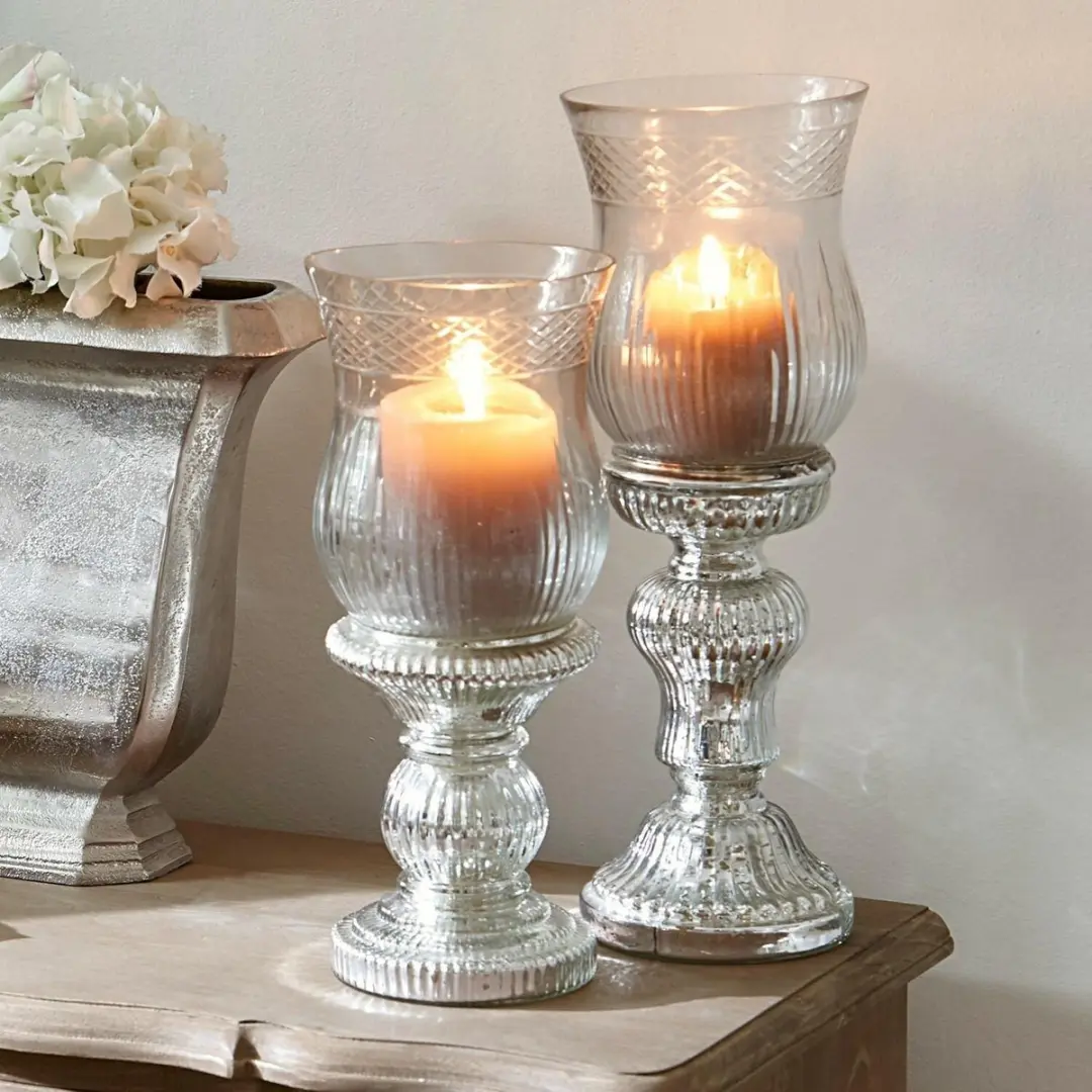 Loberon Kandelaar Set 2 Stuks - Zilverkleurig/Heldere Glas - afbeelding 4 van 6