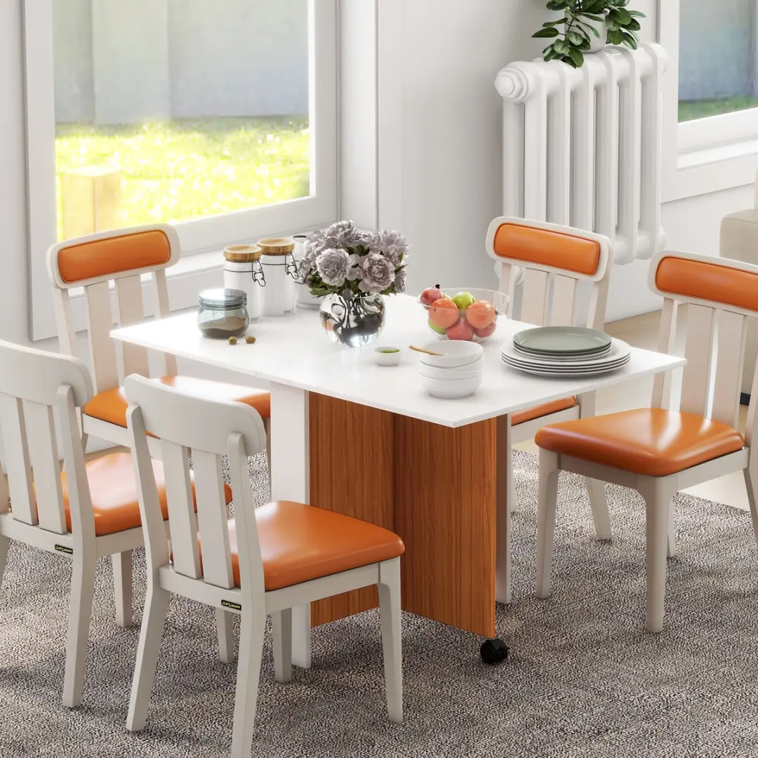 Homcom Opklapbare Eettafel 120x80cm - Wit/Bruin - afbeelding 2 van 6