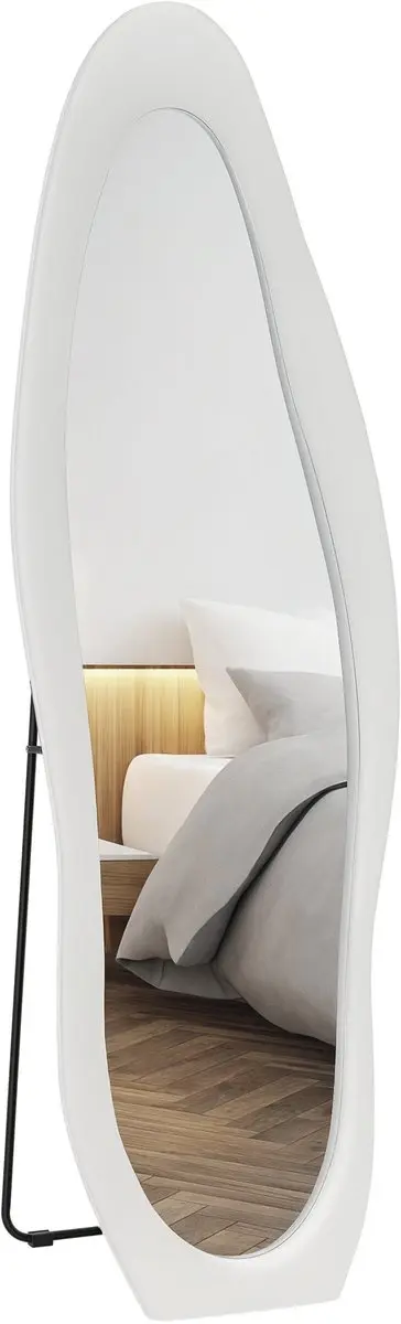HOMCOM-Ganzkörperspiegel-Glas, Polyester-50L x 4B x 160H cm-Weiß