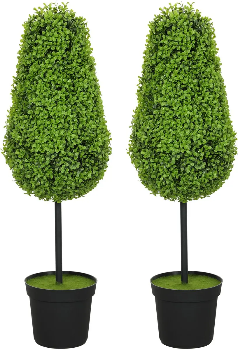 HOMCOM Kunstmatige Topiaries Kunststof, cement Ø20 cm x 90 cm hoog Groen