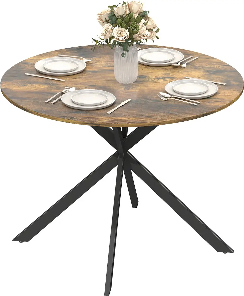 Homcom Eettafel-Spaanplaat, staal-100L x 100B x 75H cm-Rustiek bruin