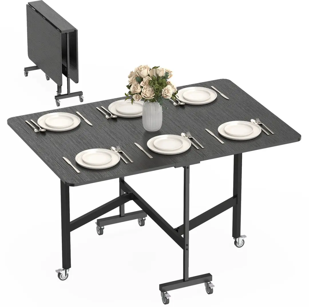 Homcom Opklapbare Eettafel-Spaanplaat, Staal-120L x 80B x 73H cm-Zwart