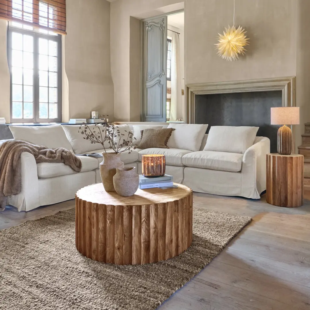 Loberon Olvéran Salontafel - Ø90cm - bruin/beige - afbeelding 2 van 6