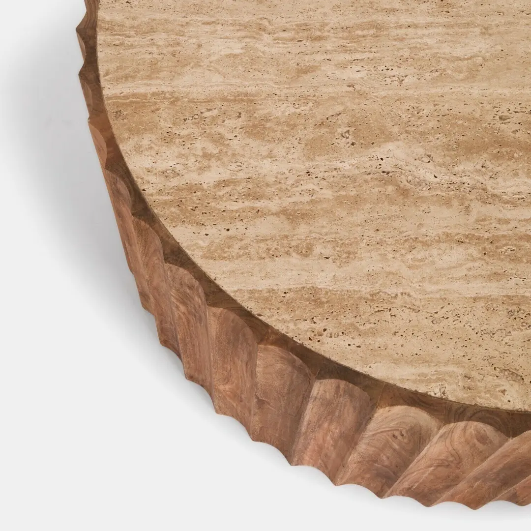 Loberon Olvéran Salontafel - Ø90cm - bruin/beige - afbeelding 5 van 6