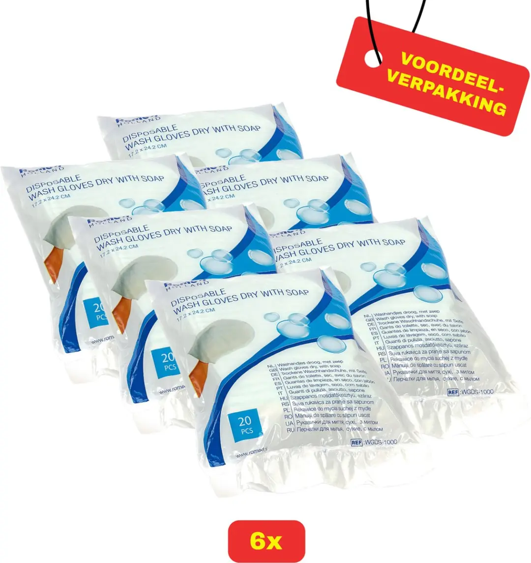 6 x Romed Droge washandjes met zeep 20 stuks