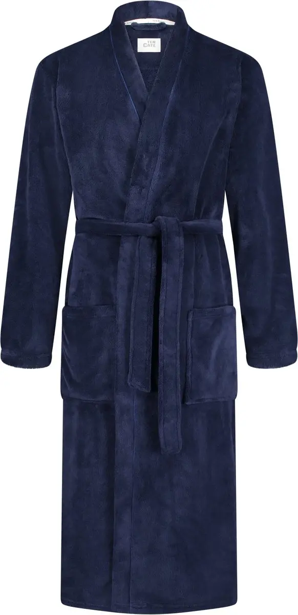 Badjas heren donkerblauw - heren badjas kimono fleece - Maat L
