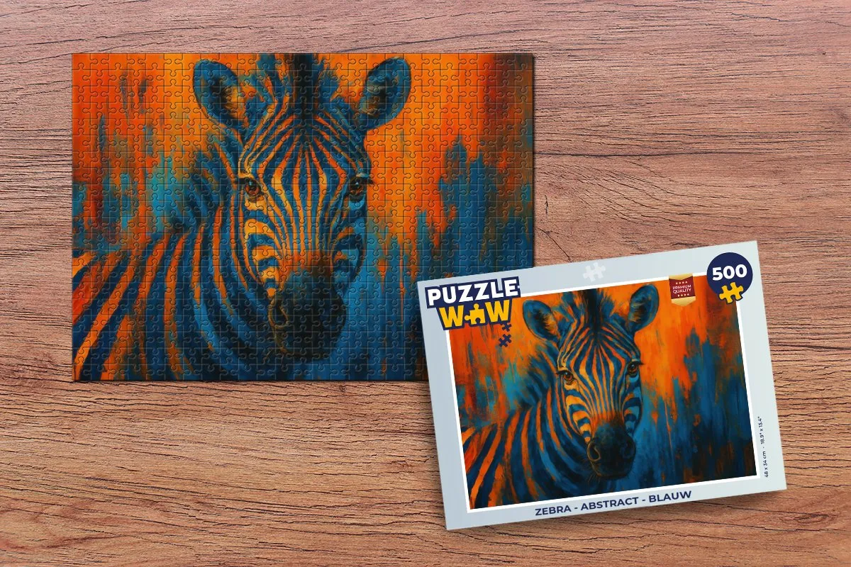 PuzzleWow Zebra Abstract Legpuzzel 500 Stuks - Blauw