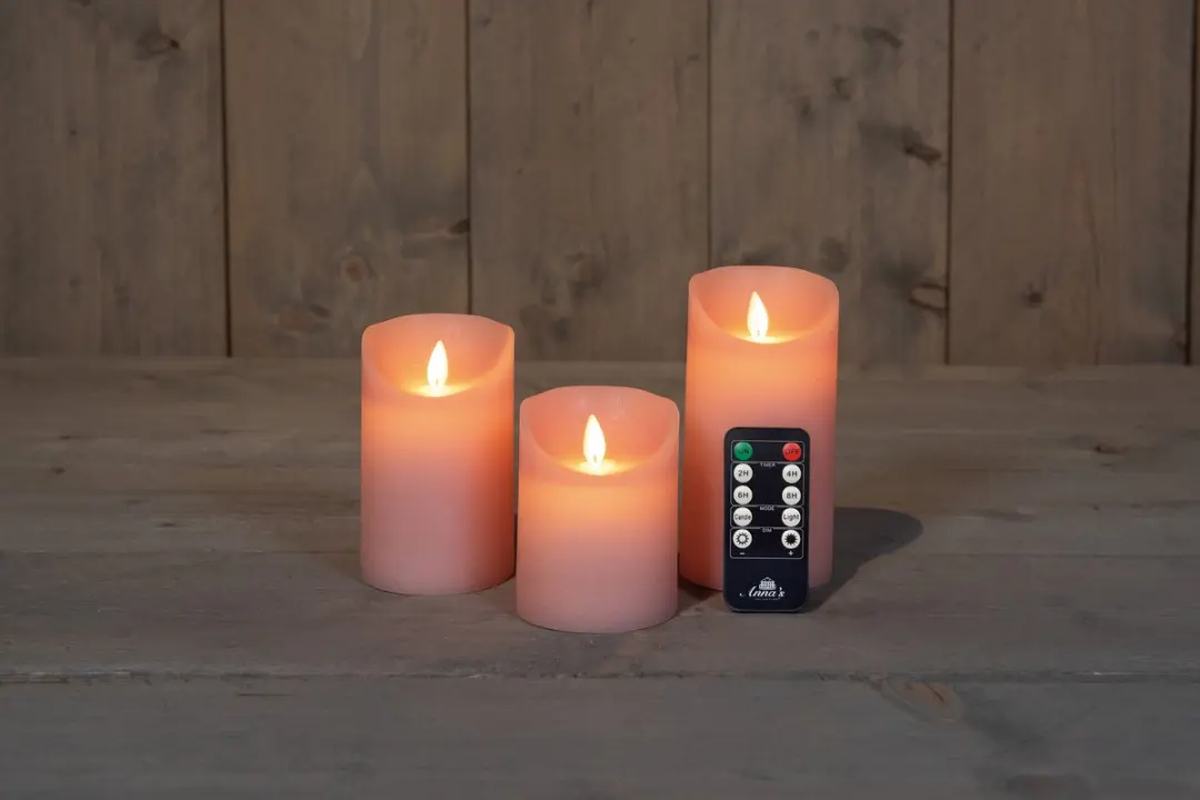 Anna's Collection LED Kaarsen Rustiek Roze - 3 Stuks - afbeelding 4 van 6
