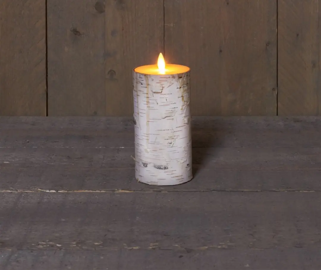 Anna's Collection Ledkaars H15cm - Berkenhout - Warm wit licht - afbeelding 3 van 3