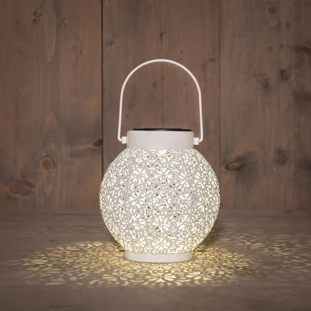 Anna's Collection Solar lantaarn - voor buiten - D15 x H16 cm - wit - metaal - tafellamp