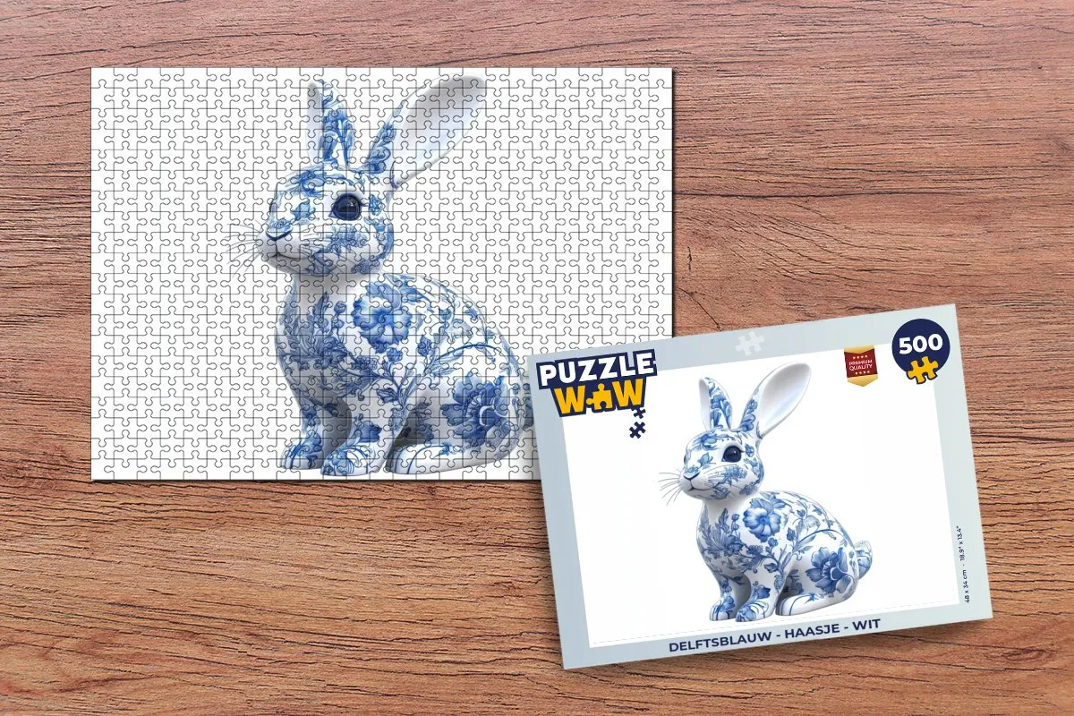 PuzzleWow Paashaas Delftsblauw Legpuzzel 500 Stuks