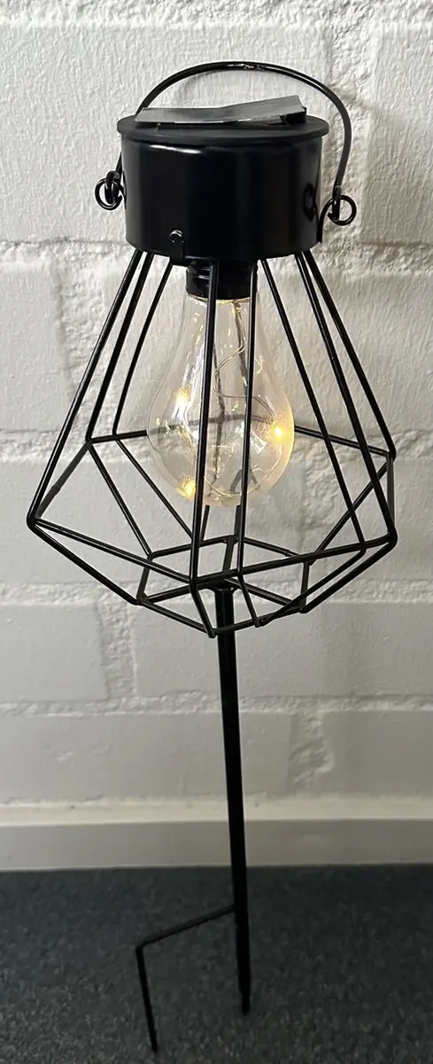 Industriële metalen solarlamp op tuinsteker met bulb LED