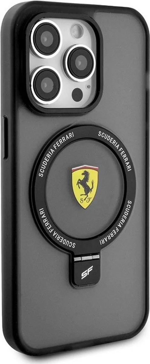 Ferrari Ring Stand Back Case MagSafe iPhone 15 Plus - Zwart