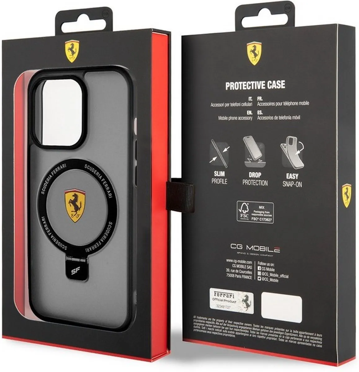 Ferrari Ring Stand Back Case MagSafe iPhone 15 Plus - Zwart