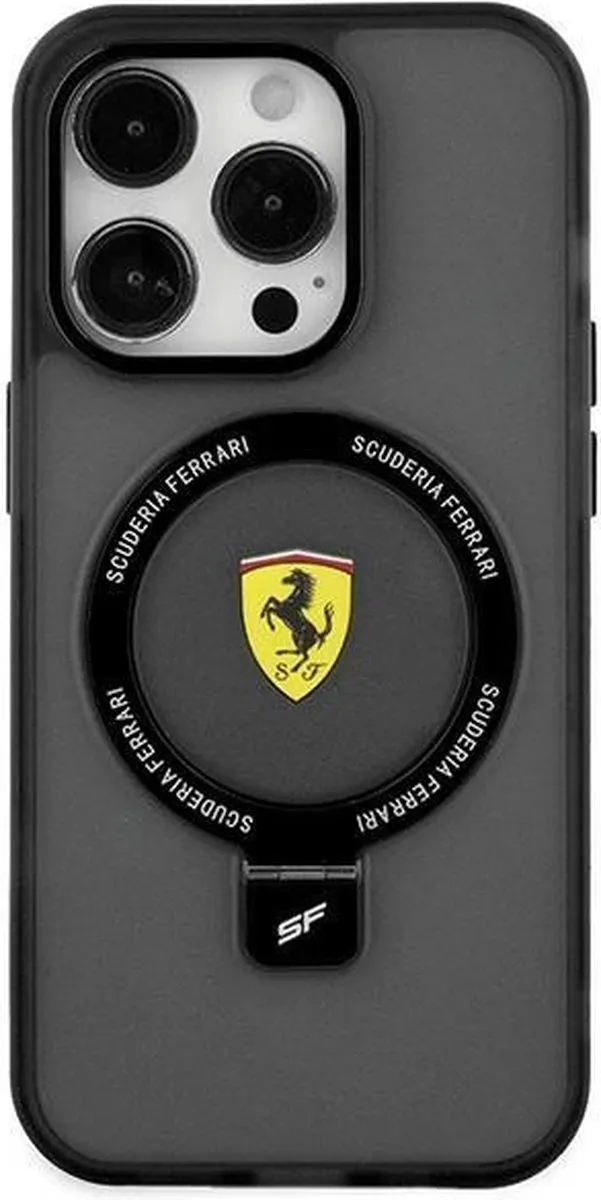 Ferrari Ring Stand Back Case MagSafe iPhone 15 Plus - Zwart