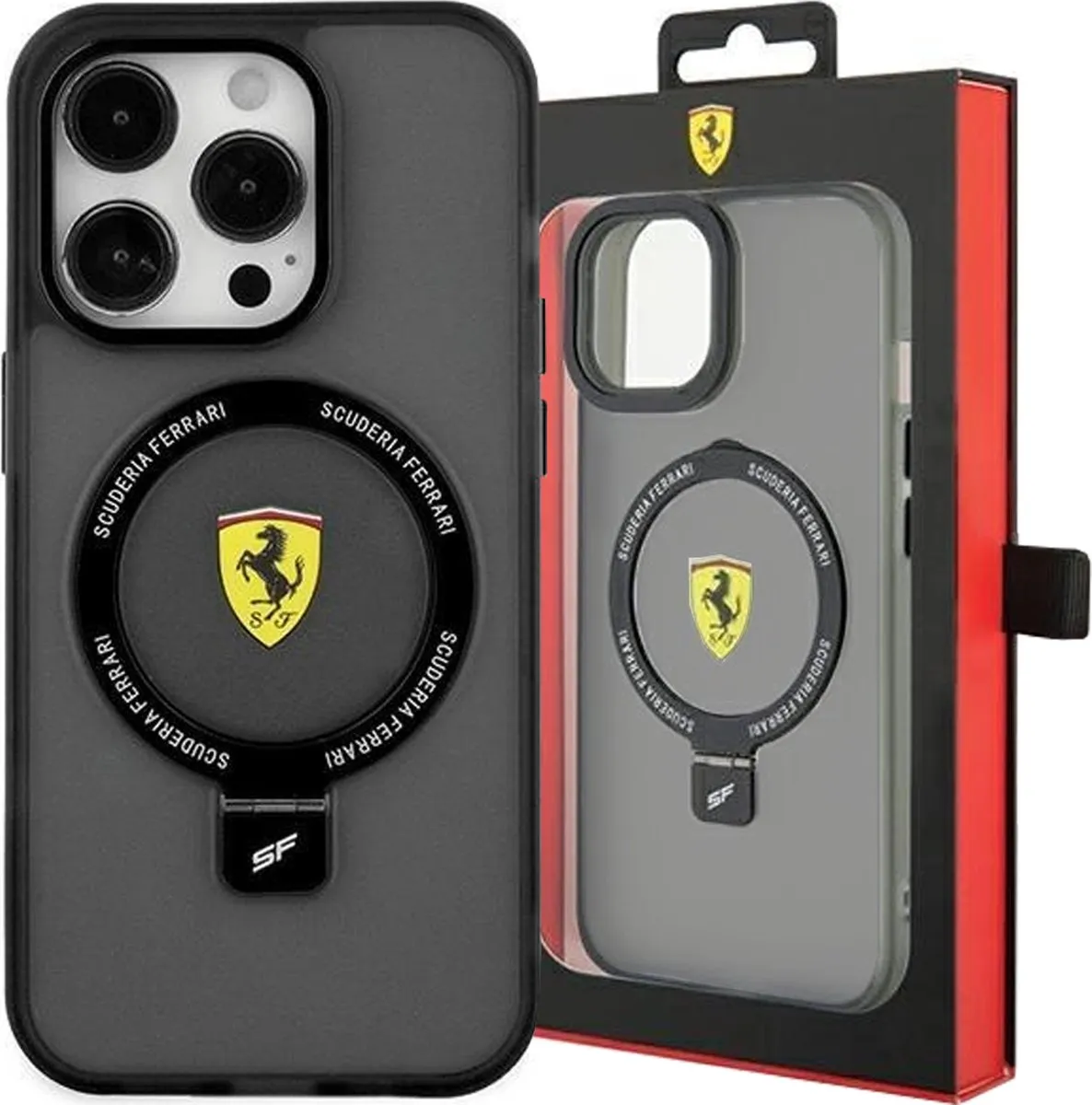 Ferrari Ring Stand Back Case MagSafe iPhone 15 Plus - Zwart - afbeelding 6 van 6