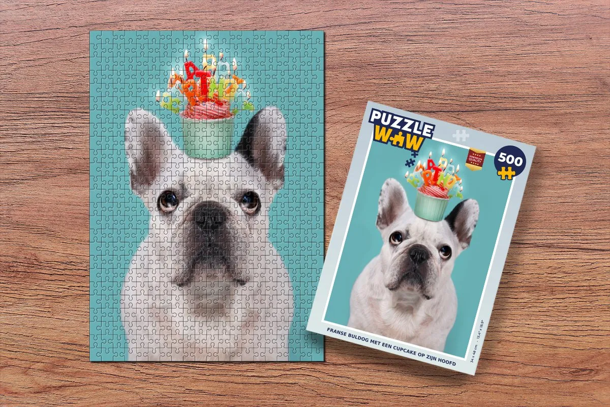 PuzzleWow Franse Bulldog Cupcake Legpuzzel 500 Stuks - Multicolor